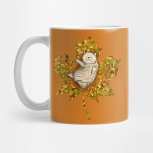 Little Cat Playing on the Leaves - Maple Leaf Version Mug